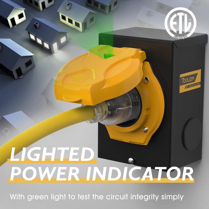 TOOLIOM 30 Amp Generator Inlet Box, NEMA L14-30P Power Inlet Box 4 Prong, 125/250V, 7500W, Weatherproof Outdoor Generator Power Inlet Box with LED Power Indicator, ETL Listed - Image 3